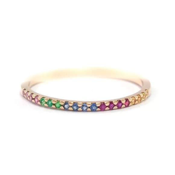 Natural 🌈 Gemstone 18K Gold Half Eternity Band - Picture 2 of 4